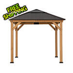 Sunjoy Group 9 x 9 Wooden Hardtop Gazebo with Ceiling Hook (Brown Roof)