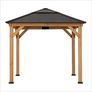 9 x 9 Wooden Hardtop Gazebo with Ceiling Hook (Brown Roof)