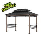 Sunjoy Group 8 x 12 Wooden Grill Gazebo with AC Power Ports and Shelves (Brown)