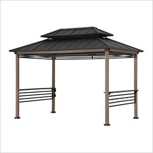 8 x 12 Wooden Grill Gazebo with AC Power Ports and Shelves (Brown)