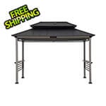 Sunjoy Group 8 x 12 Wooden Grill Gazebo with AC Power Ports and Shelves (Black)