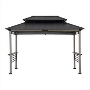 8 x 12 Wooden Grill Gazebo with AC Power Ports and Shelves (Black)
