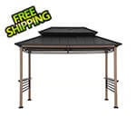 Sunjoy Group 8 x 12 Wooden Grill Gazebo with DC Solar Power and Shelves (Brown)
