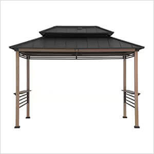 8 x 12 Wooden Grill Gazebo with DC Solar Power and Shelves (Brown)