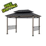 Sunjoy Group 8 x 12 Wooden Grill Gazebo with DC Solar Power and Shelves (Black)