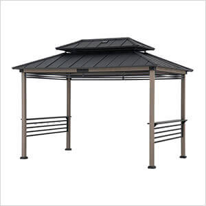 8 x 12 Wooden Grill Gazebo with DC Solar Power and Shelves (Black)