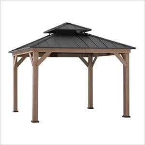11 x 11 Wooden 2-Tier Aluminum Hardtop Gazebo with Ceiling Hook (Black Roof)