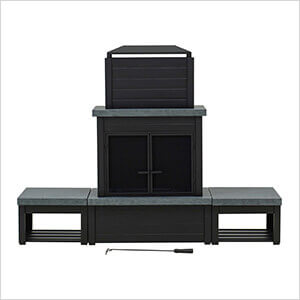 Outdoor Fireplace with Wood Storage and Chimney (Black)
