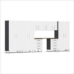 9-Piece Garage Cabinet Kit with Bamboo Worktop in Starfire White Metallic