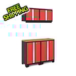 NewAge Garage Cabinets BOLD Series Red 5-Piece Set with Bamboo Top