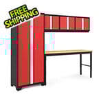 NewAge Garage Cabinets BOLD Series Red 5-Piece Set with 72-Inch Bamboo Workbench
