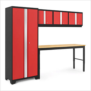BOLD Series Red 5-Piece Set with 72-Inch Bamboo Workbench