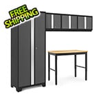 NewAge Garage Cabinets BOLD Series Grey 5-Piece Set with 48-Inch Bamboo Workbench