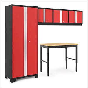 BOLD Series Red 5-Piece Set with 48-Inch Bamboo Workbench