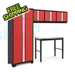 NewAge Garage Cabinets BOLD Series Red 5-Piece Set with 48-Inch Stainless Steel Workbench