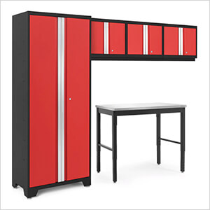 BOLD Series Red 5-Piece Set with 48-Inch Stainless Steel Workbench