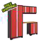 NewAge Garage Cabinets BOLD Series Red 5-Piece Set with Bamboo Top