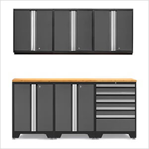 PRO Grey 7-Piece Work Station with Bamboo Top