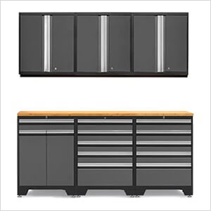 PRO Grey 7-Piece Garage Cabinet Set with Bamboo Top