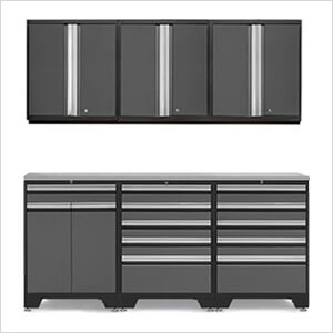 PRO Grey 7-Piece Garage Cabinet Set with Stainless Steel Top