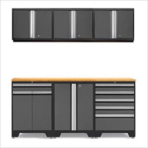 PRO Grey 7-Piece Workbench Set with Bamboo Top