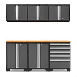 PRO Grey 7-Piece Work Station with Bamboo Top