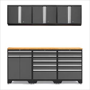 PRO Grey 7-Piece Garage Cabinet Set with Bamboo Top