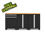 NewAge Garage Cabinets PRO Black 4-Piece Workbench Setup with Bamboo Top