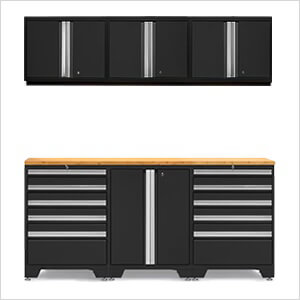 PRO Black 7-Piece Workbench System with Bamboo Top