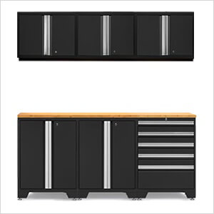 PRO Black 7-Piece Work Station with Bamboo Top