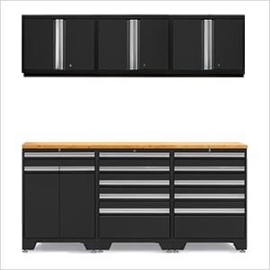 PRO Black 7-Piece Garage Cabinet Set with Bamboo Top