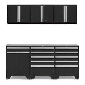 PRO Black 7-Piece Garage Cabinet Set with Stainless Steel Top