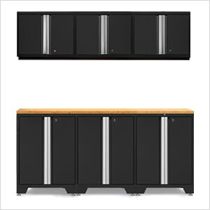 PRO Black 7-Piece Work Station with Bamboo Top