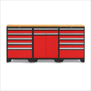 PRO Red 4-Piece Garage Cabinet Set with Bamboo Top