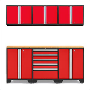 PRO Red 7-Piece Work Station with Bamboo Top