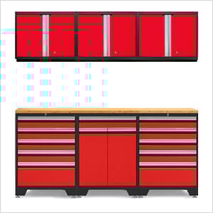 PRO Red 7-Piece Garage Cabinet Set with Bamboo Top