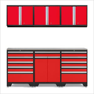 PRO Red 7-Piece Garage Cabinet Set with Stainless Steel Top