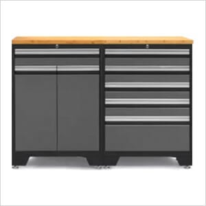 PRO Grey 3-Piece Garage Cabinet Set with Bamboo Top