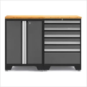 PRO Grey 3-Piece Work Station with Bamboo Top