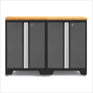 PRO Grey 3-Piece Work Station with Bamboo Top