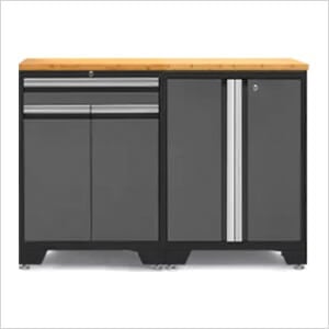 PRO Grey 3-Piece Workbench Setup with Bamboo Top