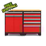 NewAge Garage Cabinets PRO Red 3-Piece Workbench Set with Bamboo Top