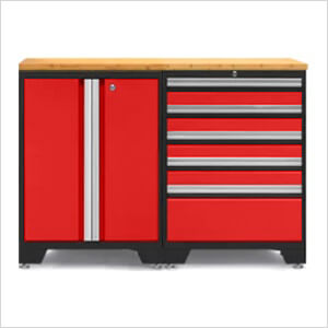 PRO Red 3-Piece Work Station with Bamboo Top