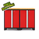 NewAge Garage Cabinets PRO Red 3-Piece Work Station with Bamboo Top