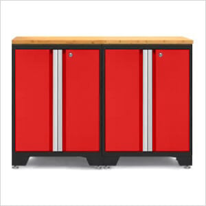 PRO Red 3-Piece Work Station with Bamboo Top