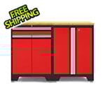 NewAge Garage Cabinets PRO Red 3-Piece Workbench Setup with Bamboo Top