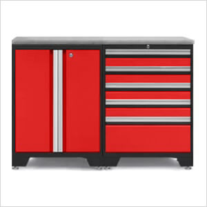 PRO Red 3-Piece Work Station with Stainless Steel Top