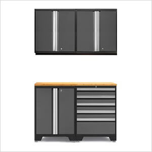 PRO Grey 5-Piece Work Station with Bamboo Top