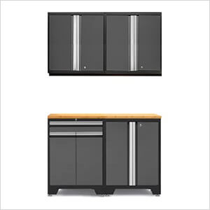 PRO Grey 5-Piece Workbench Setup with Bamboo Top
