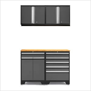 PRO Grey 5-Piece Garage Cabinet Set with Bamboo Top
